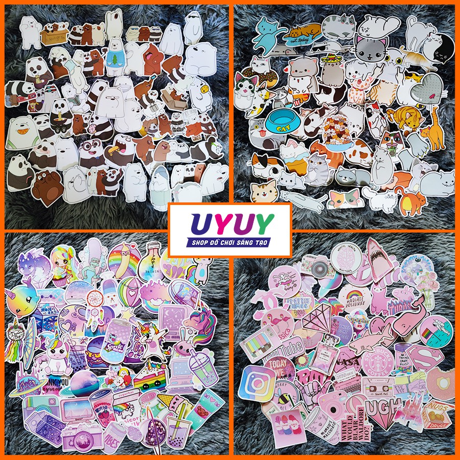 Combo 50 Miếng Sticker 💕Dễ Thương💕 Sticker Nhiều Chủ Đề Dễ Thương Trang Trí, Dán Nón BH, Valy, Laptop,...