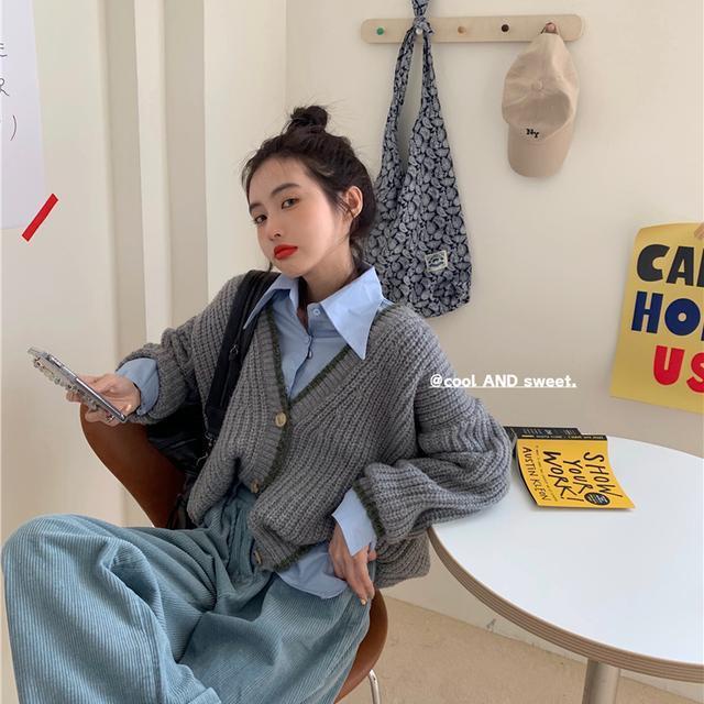 Áo Khoác Cardigan Dài Tay Cổ Chữ v Form Rộng Thời Trang Nhật Bản