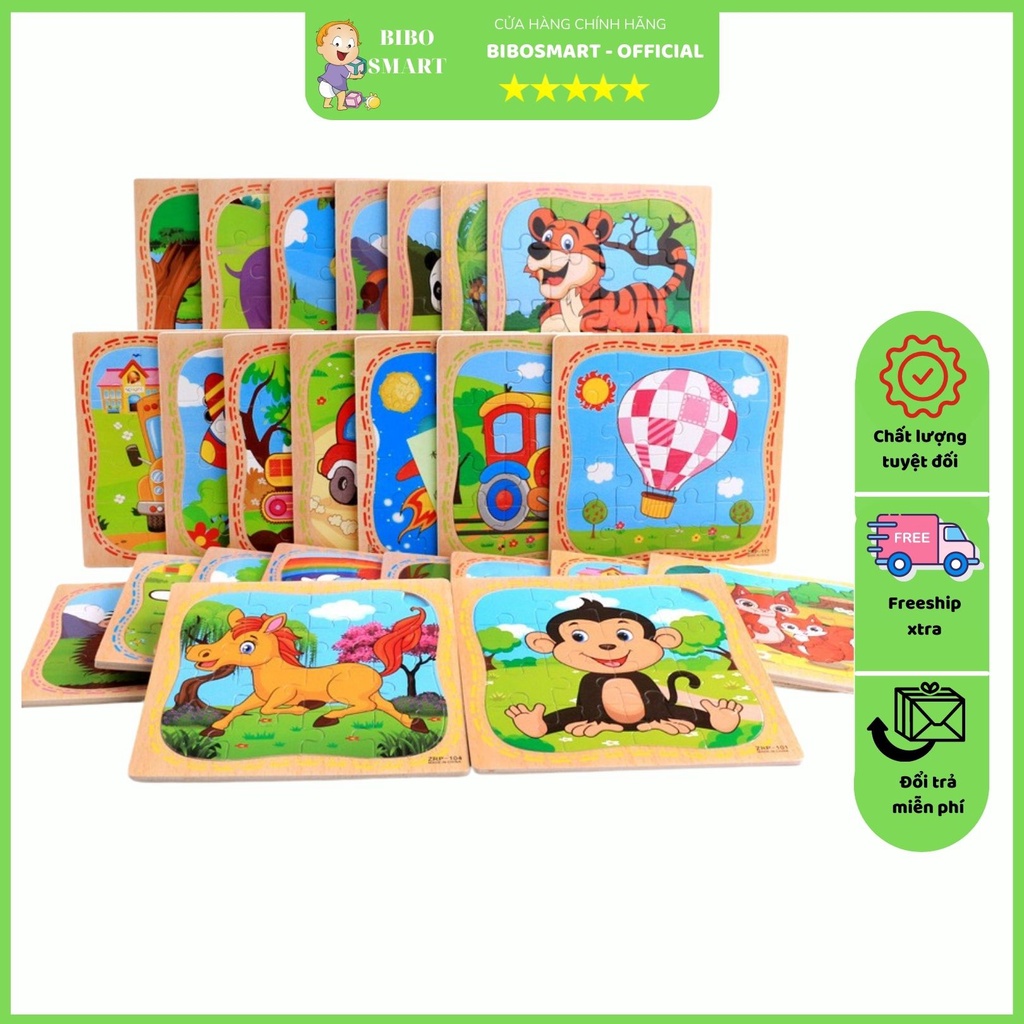 Đồ chơi tranh ghép hình 16 chi tiết Puzzle bằng gỗ mẫu mới cho bé BIBOSMART