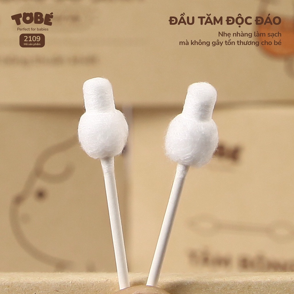 Tăm bông sơ sinh Tobe cao cấp mềm mịn hình hồ lô có hai đầu xoắn và bẹt tiện lợi cho bé trai bé gái sơ sinh 2110 2109