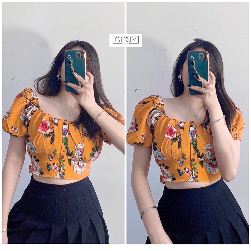 Áo kiểu croptop hoa TH-01