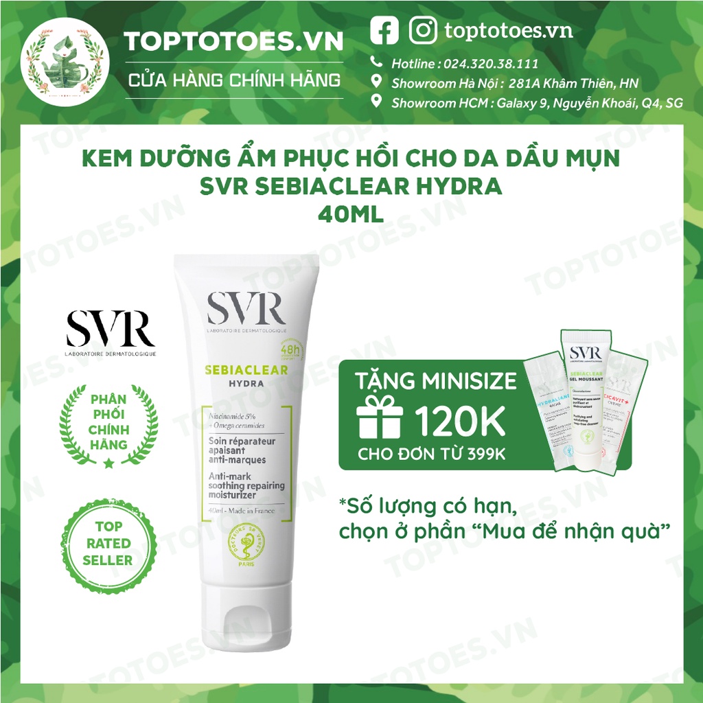 Kem dưỡng ẩm phục hồi cho da dầu mụn SVR Sebiaclear Hydra giảm mụn, mờ thâm - 40ml [NHẬP KHẨU CHÍNH HÃNG 100%]