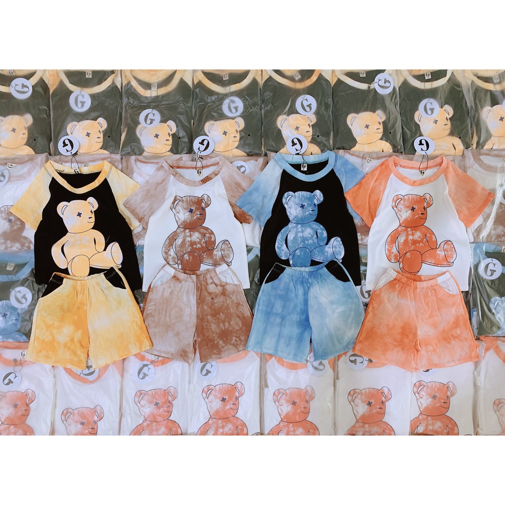 Bộ Đồ Cho Bé Trai, Bé Gái Cộc Tay Vải Cotton Họa Tiết Loang Gấu Tay Giáp Lăng, Bộ Quần Áo Cho Bé Mặc Nhà - BC5