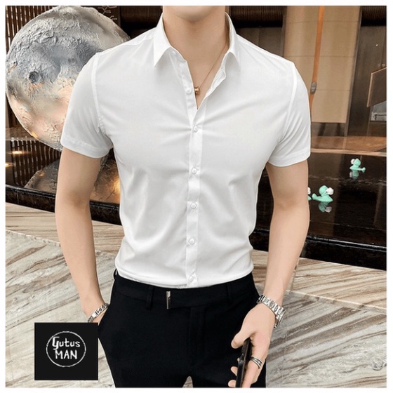 Áo Sơ Mi Nam NGẮN TAY CAO CẤP 2 MÀU ĐEN TRẮNG Chất liệu lụa , không nhăn, thoáng mát, thấm hút mồ hôi