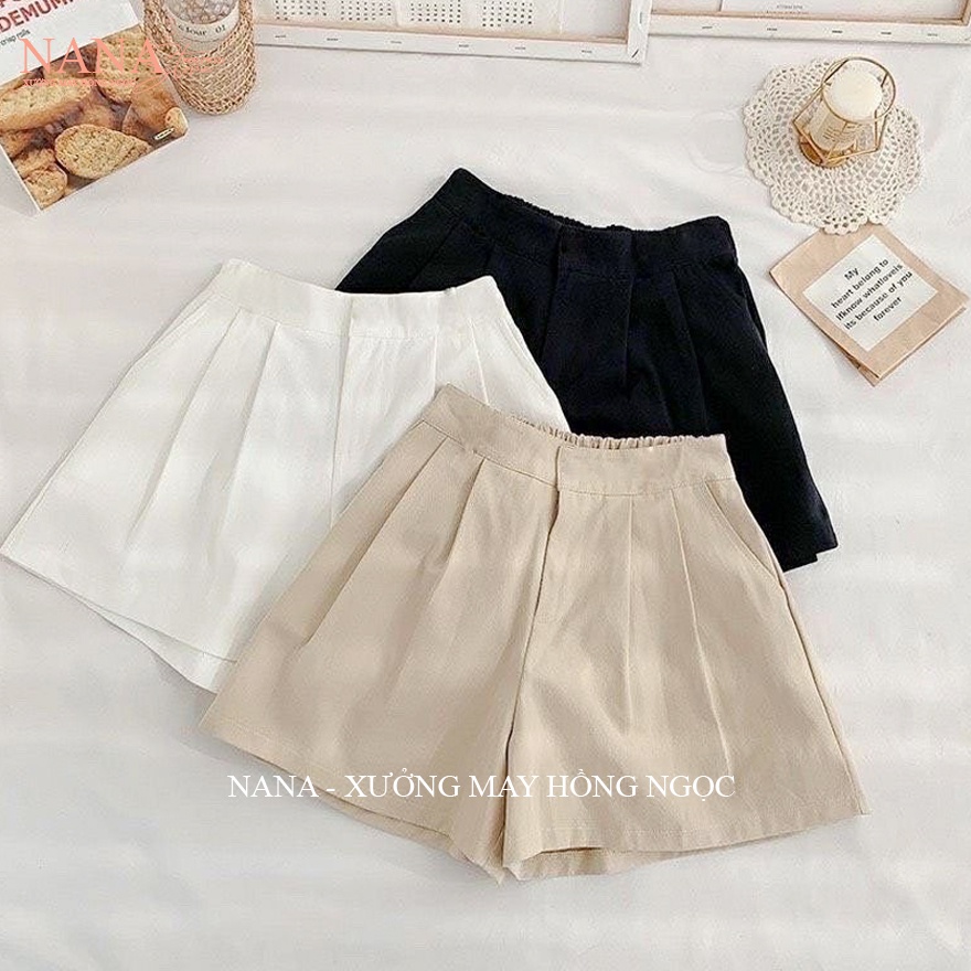 Quần short đũi nữ - Quần đùi đũi nữ giả váy lưng chun cạp cao khóa thật cúc cài vải mềm mặc ở nhà đi biển chơi thoải mái | BigBuy360 - bigbuy360.vn