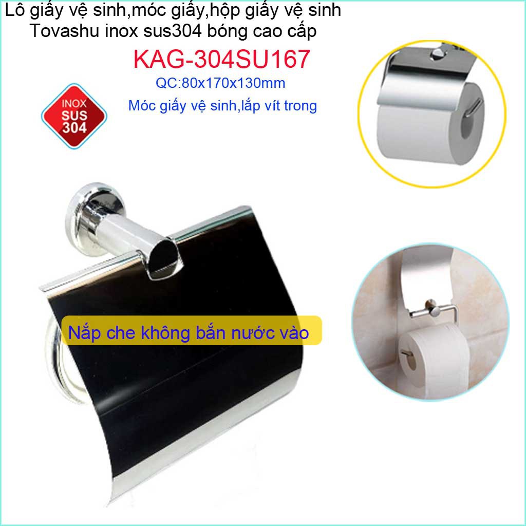 Kệ giấy nhà tắm Tovashu KAG-304SU167, hộp đựng giấy nhà vệ sinh Inox SUS304 Nhật cao cấp