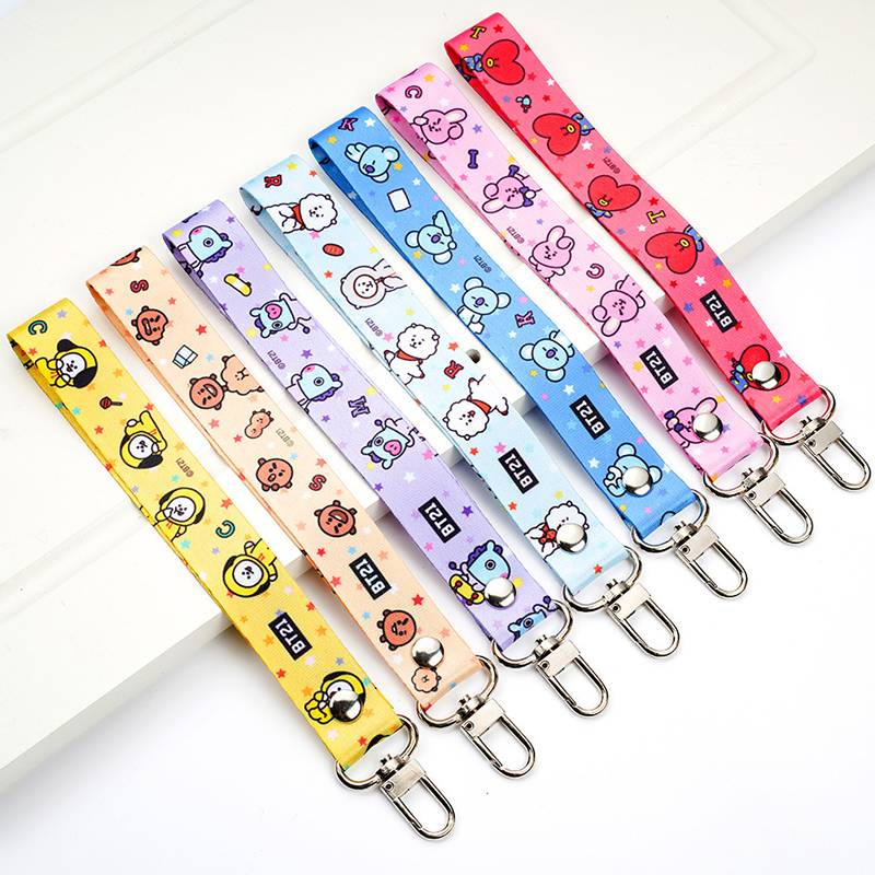 Móc Khóa Dây KPOP BTS BT21 Fashion PU Canvas Keychain Casual Leather Strap Lanyard Key Chain Waist Wallet KeyChains Car Keyring Keyholder Kids Gift CHIMMY COOKY KOYA MANG RJ SHOOKY TATA
