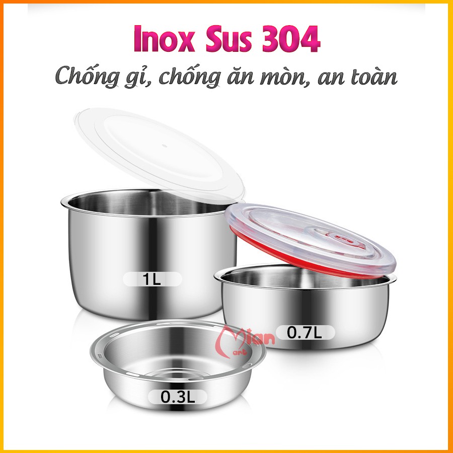 Hộp cơm cắm điện hâm nóng, 3 ngăn inox nắp chống tràn, hộp cơm văn phòng có hẹn giờ- MIAN MART