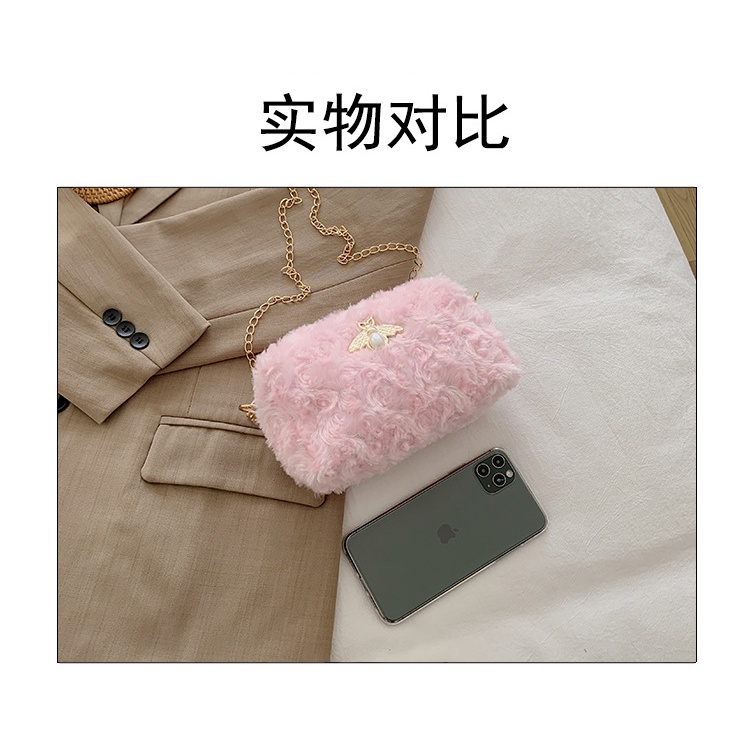 Túi đeo vai JASMIN NOIR hình vuông cỡ nhỏ phối lông thiết kế thời trang cho nữ