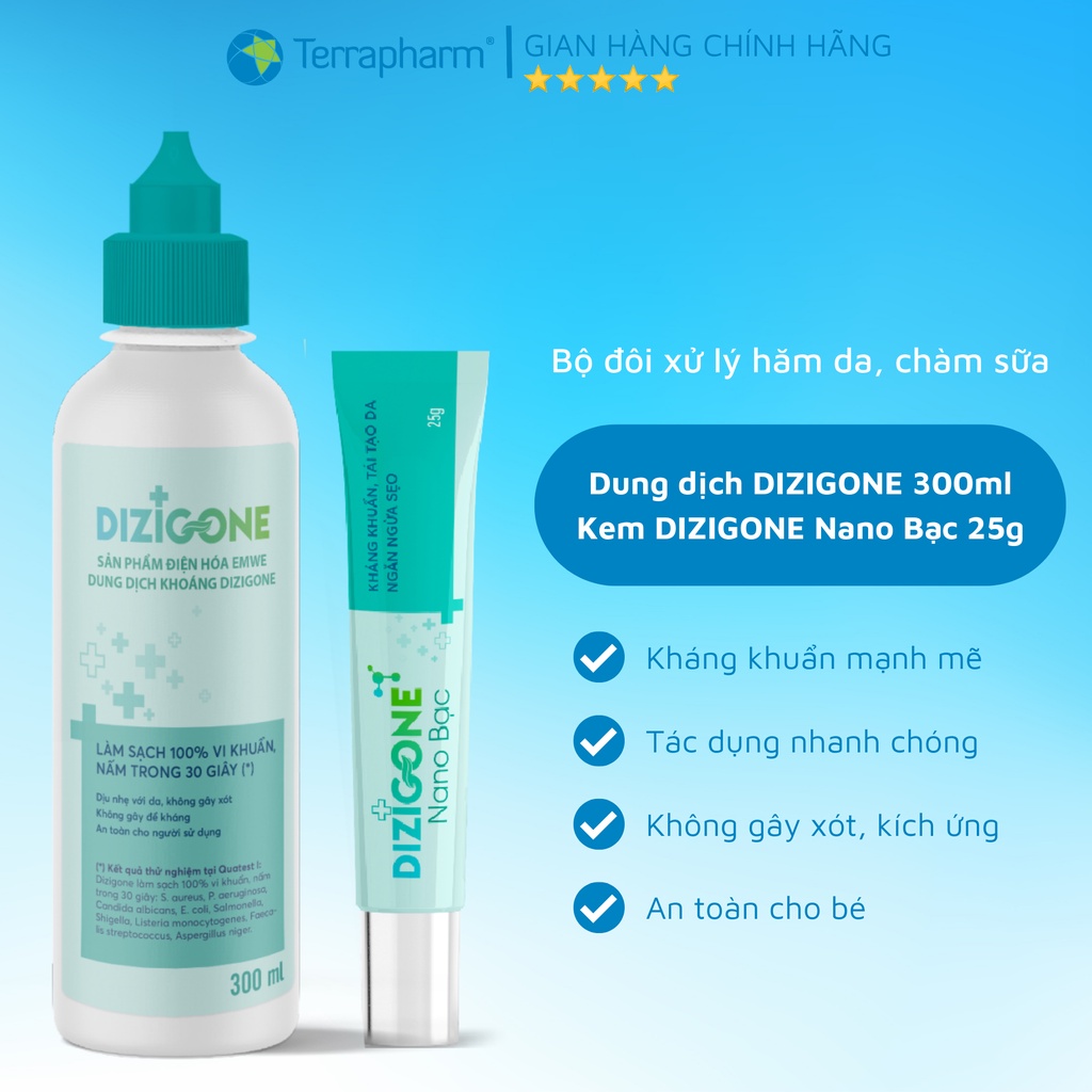 Dung Dịch Dizigone 300ml và Kem Dizigone Nano Bạc 25g - Xử lý hăm da, chàm sữa