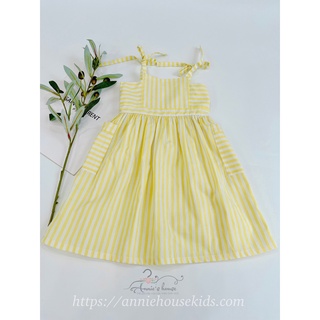 Váy đầm bé gái Annie đầm 2 dây kẻ sọc vàng cho bé từ 9 – 33kg