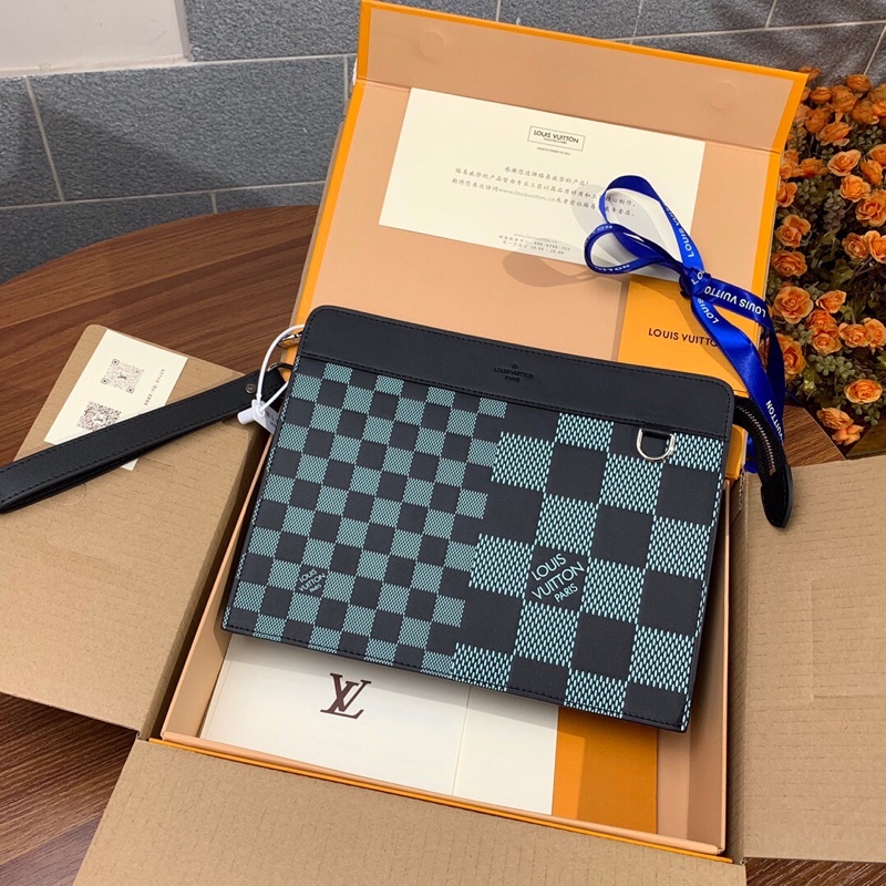 ví tab đứng nam hoạ tiết da in logo 3d phong cách sang chảnh louis vuitton LV