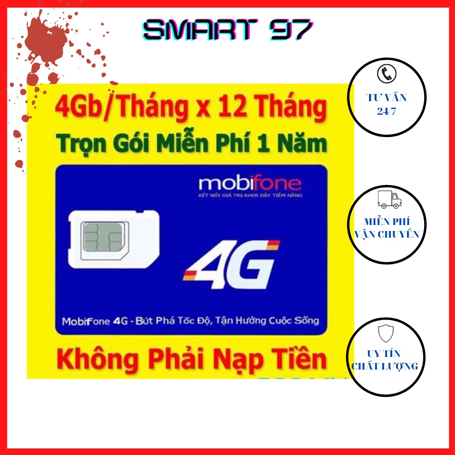 Sim 4G MobiFone 4Gb x 12 Tháng Trọn Gói 12 Tháng-MDT250