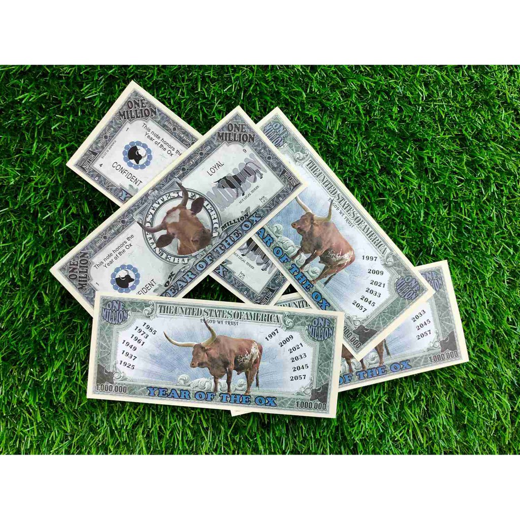 Tiền lì xì 5 Tờ tiền 1 TRIỆU ĐÔ KHỦNG HÌNH CHÚ trâu MỸ - tặng kèm bao đỏ chiêu tài 2021