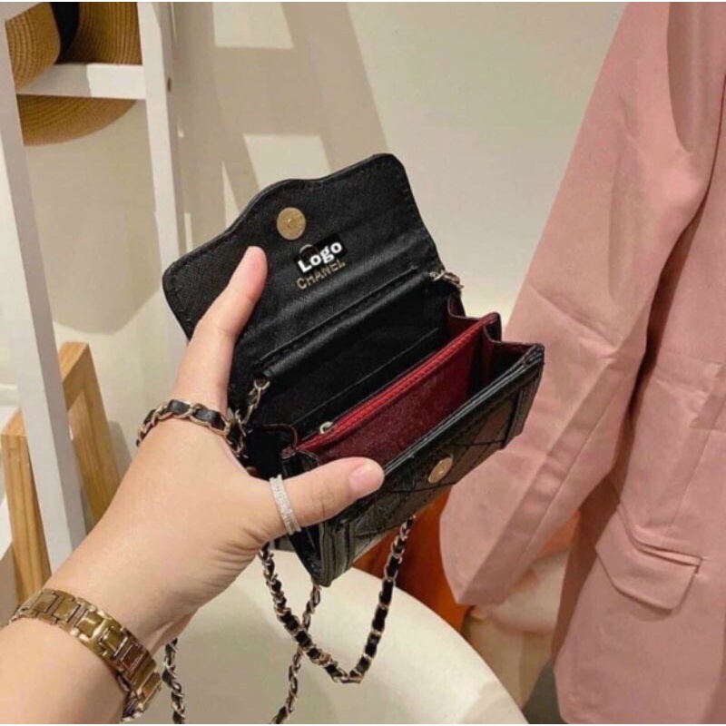 Túi Đeo Chéo Nữ Mini Đẹp Da Bóng Logo Vàng