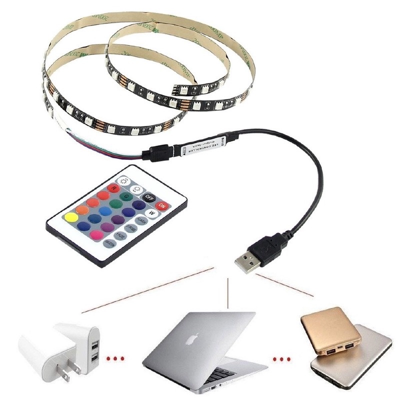 Dây đèn LED gắn phía sau tivi 5V 2835 60SMD/M RGB LED điều khiển từ xa USB tiện dụng