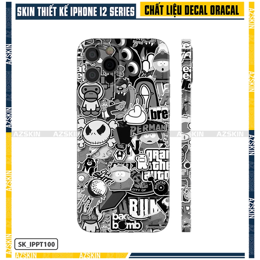 Dán IPhone 12 Mini - 12 Pro Max Patten Black - White |SK_IPPT100| Film Oracal Nhập Khẩu, Bền Màu, Cắt CNC, Dán Lưng Viền