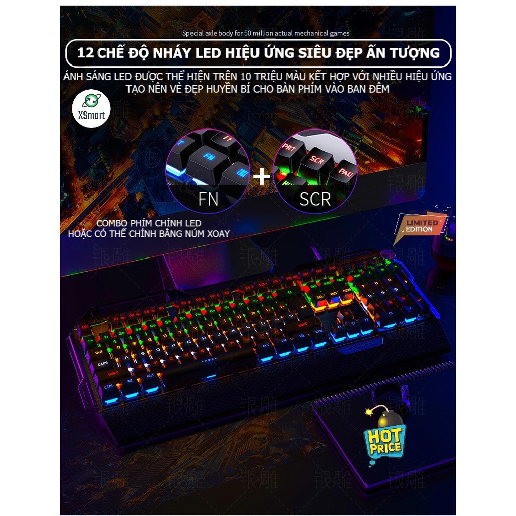 Bàn phím CƠ Gaming TK100 LED nhiều chế độ, có kê tay, blue switch gõ cực đã chơi game cho máy tính, laptop, pc