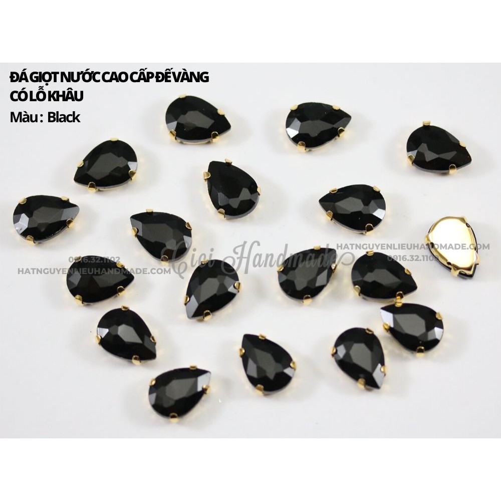 Set 10 hạt đá giọt nước cao cấp đế vàng có lỗ khâu link 1/3 Cici Handmade chuyên hạt đá hạt pha lê hạt cườm hạt trang sứ