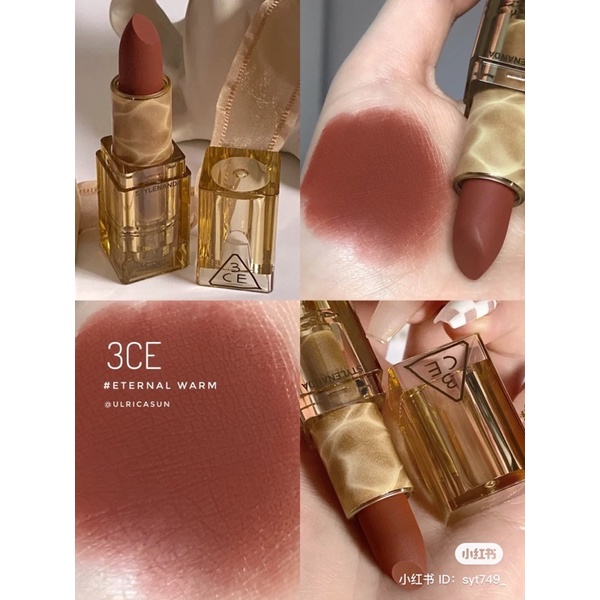 SON THỎI 3CE SOFT MATTE LIPSTICK LIMITED MÀU ETERNAL WARM, SÊNSUAL BREEZE, UNSTAINED RED