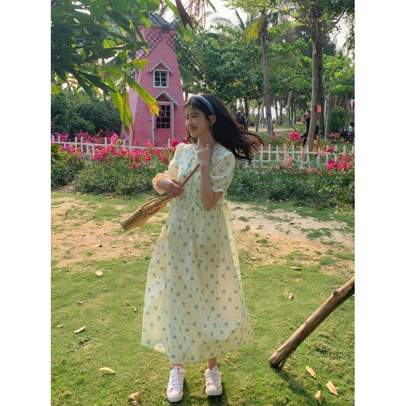 Women's Small Lace Super Floral Dress Student Korean Style Lace-up Slimmer College Style Mid-Length Skirt