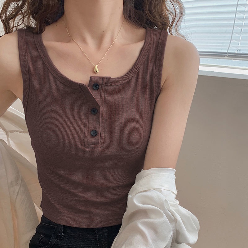 Áo Yếm Không Tay Màu Trơn 154785 Áo Thun Nữ Cộc Tay Cổ Chữ U Ôm Dáng Thời Trang