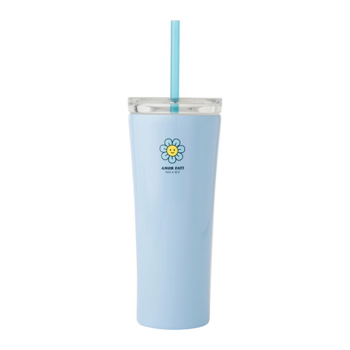 Cốc Nước ARTBOX Hàn Quốc Hình Hoa Cúc Màu Xanh Dương Có Ống Hút 450ml