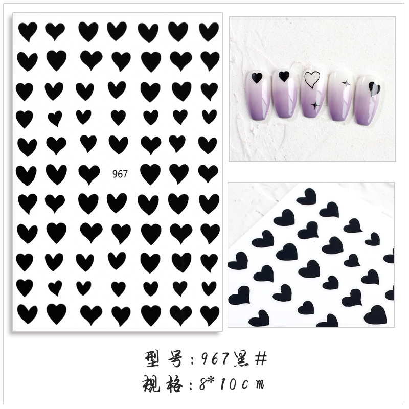 Sticker Dán Móng Tay Hình Trái Tim 3D Màu Đỏ Vàng Và Bạc Hiệu net red