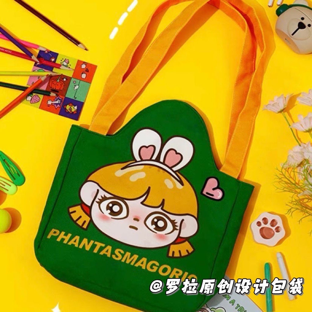 Túi Xách Canvas Phối Màu Tương Phản Họa Tiết Hoạt Hình Sáng Tạo Cho Nữ
