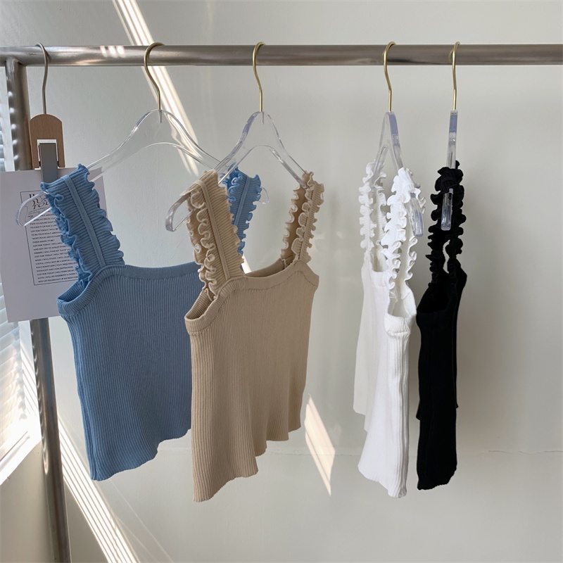 Áo croptop XIAOZHAINV dệt kim trễ vai màu sắc đơn giản quyến rũ