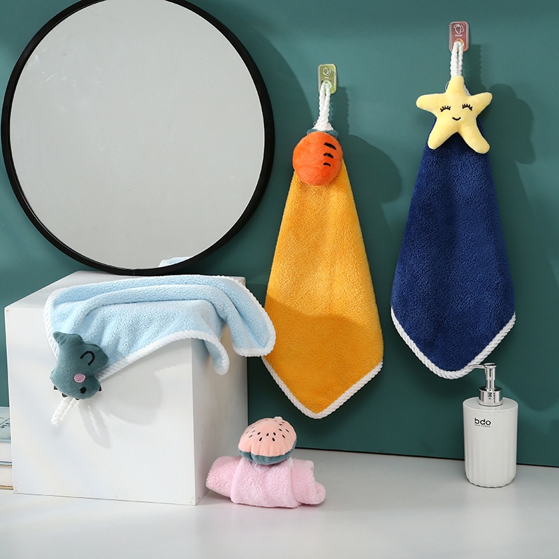 Khăn Lau Tay Bằng Vải Nhung San Hô Mềm Mại Nhanh Khô Thấm Hút Tốt In Họa Tiết Hoạt Hình Đáng Yêu Cho Bé