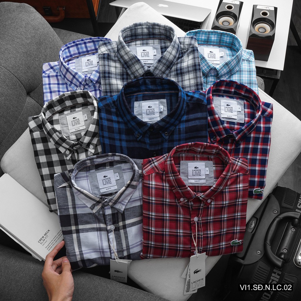 Áo sơ mi nam cộc tay caro chất phải cotton thấm hút The 727 LC.02