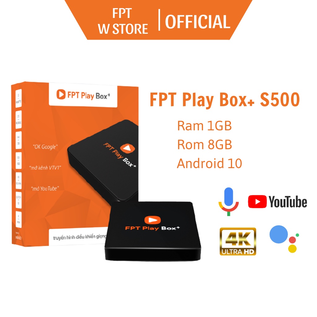 FPT Play Box+ S500 RAM 1GB Android 10 [New 100%] Thiết Bị Truyền Hình Điều Khiển Giọng Nói Biến TV Thường Thành Smart TV