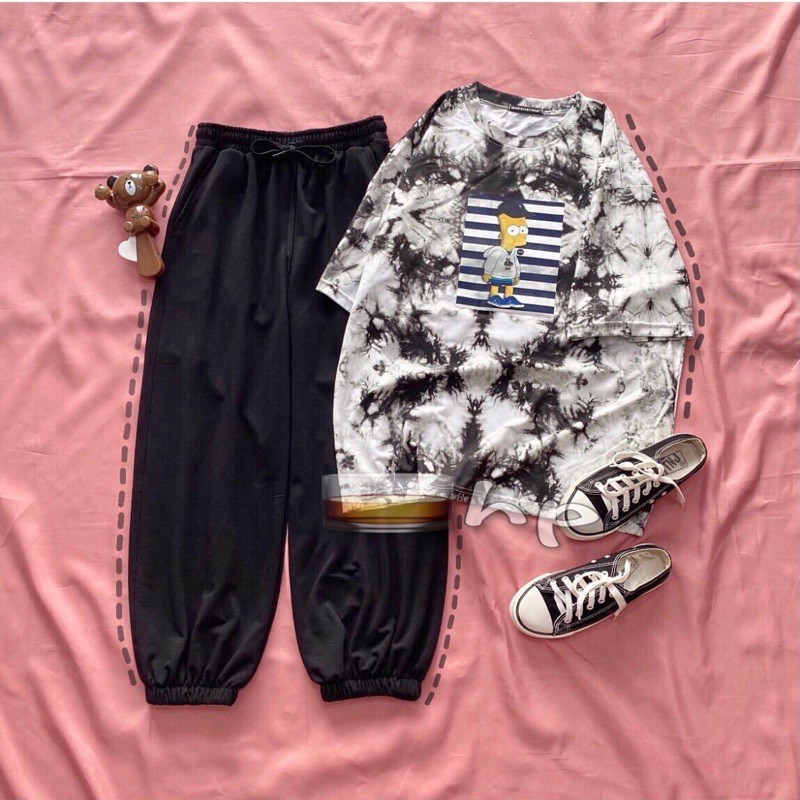 Sét áo loang người vàng ô kẻ 5D + quần bom TH6