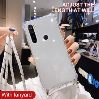 xiaomi redmi note 8t 9s 7 8 9 pro max note 9s redmi 9 With Rope Phone Case Transparent TPU Cord Lanyards Case