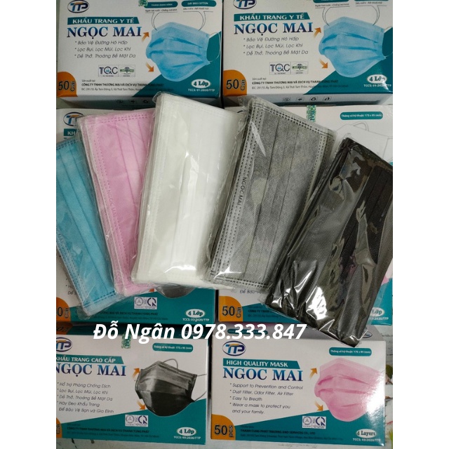 [HÀNG CHẤT LƯỢNG CAO]Combo 2 Hộp Khẩu Trang Y Tế Kháng Khuẩn 4 Lớp Ngọc Mai Có Đủ Màu Xanh, Hồng, Trắng, Xám, Đen