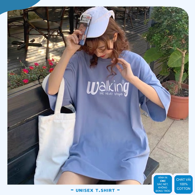 Áo phông nữ form rộng Oversize in chữ Walking, Áo thun tay lỡ Unisex trẻ trung cá tính | BigBuy360 - bigbuy360.vn