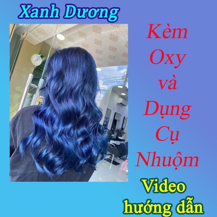 Thuốc Nhuộm Tóc (Nhẹ Mùi) Màu Xanh BLUE - Kèm Oxy trợ nhuộm và dụng cụ nhuộm - Thoitrangtocnhuom