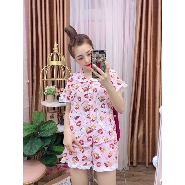 Đồ bộ nữ❤️Hình thật❤️Đồ bộ pijama quần đùi tay ngắn hoa tiết xinh xắn