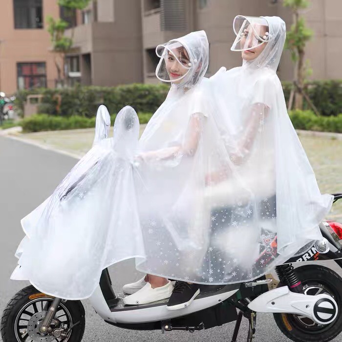 Áo Mưa 1 Người, 2 Người Trong Suốt Bộ Cánh Dơi Họa Tiết Bông Tuyết Chống Thấm Nước Cao Cấp Có Kính Che Mặt Tiện Lợi
