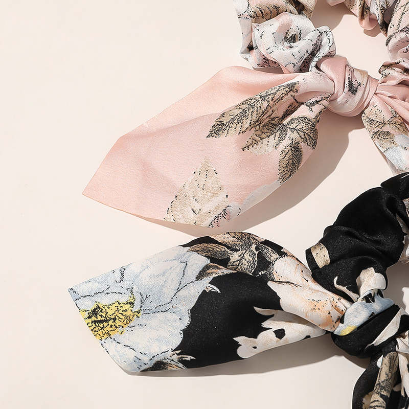 Dây cột tóc hình tai thỏ họa tiết hoa thời trang cho nữ