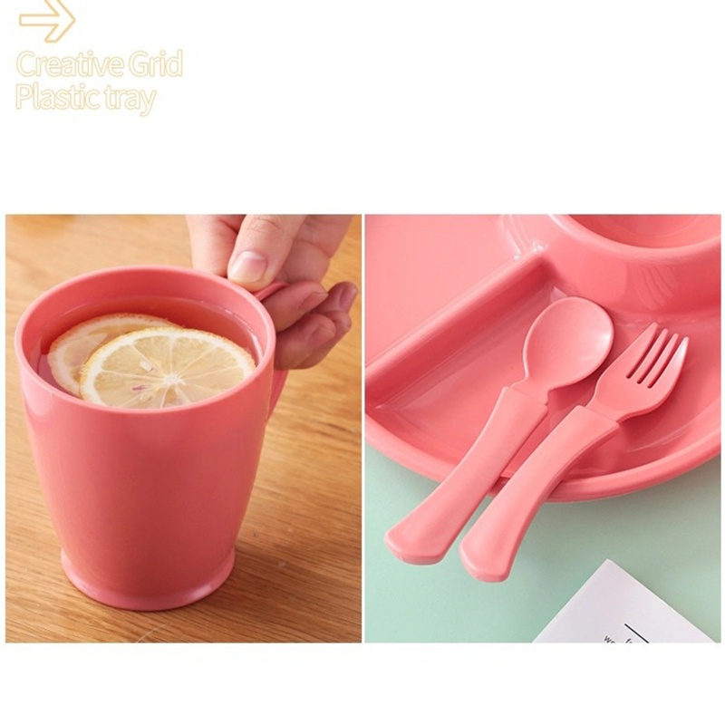 Bộ Dụng Cụ Ăn Gồm Tô Muỗng Nĩa Bằng Nhựa Chia Ngăn Chống Nóng Dành Cho Bé