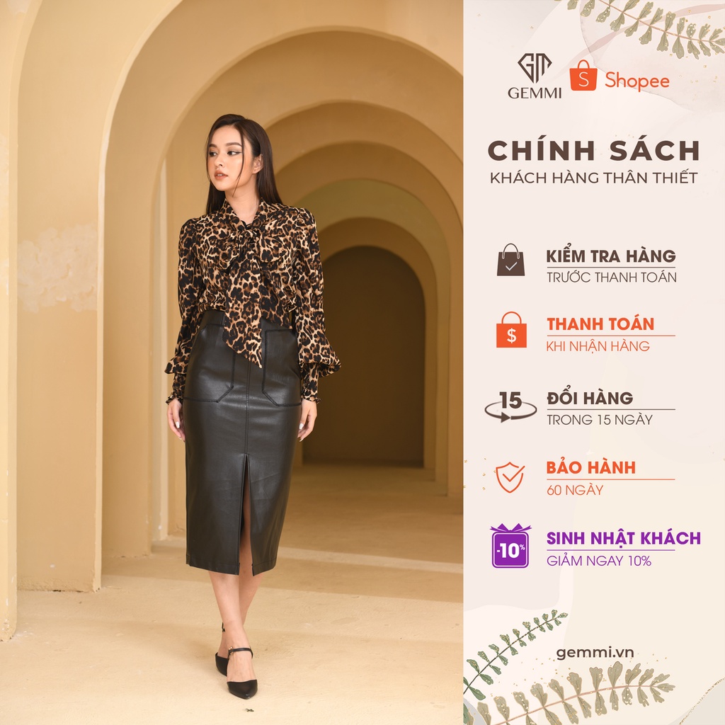 Áo sơ mi nữ tay bồng cổ nơ Gemmi fashion, AS693