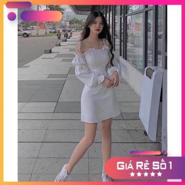 [RẺ VÔ ĐỊCH] Váy Đầm Nữ Trắng Tinh Khôi Hai Dây Tay Phồng Màu Trắng