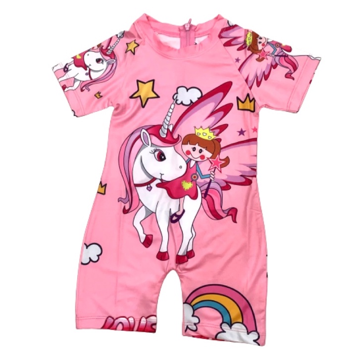 Bộ Bơi Liền Bé Gái 10kg -46kg Thun Lạnh in 3D ngựa 1 sừng