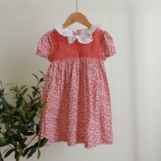 váy bé gái hoa đỏ smock