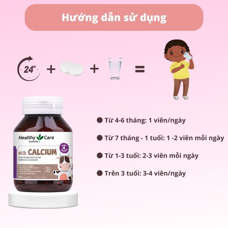 Canxi sữa Healthy Care Milk Calcium Bổ sung Canxi cho bé 60 viên Úc