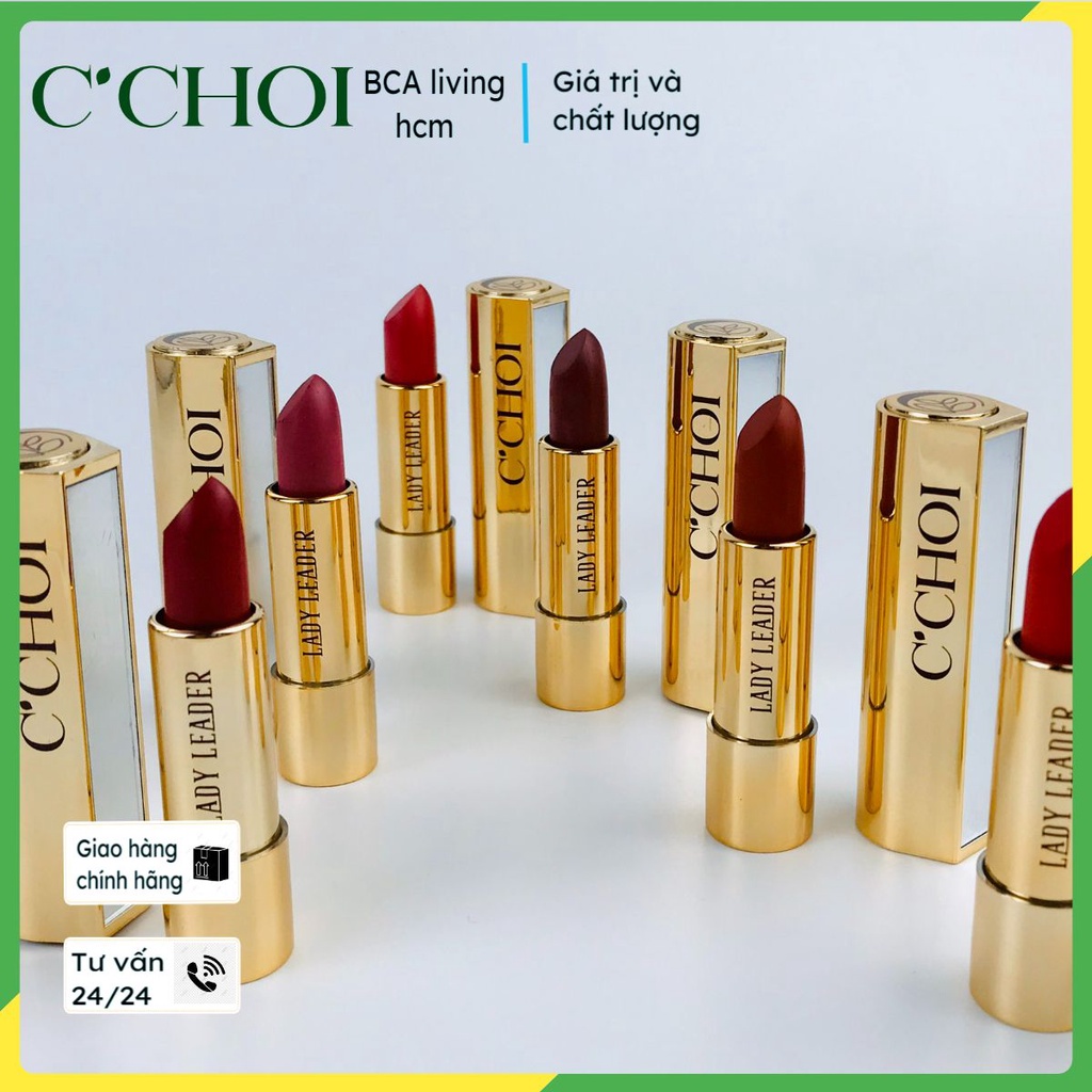 Son sáp lì siêu mịn Lady leader C'choi mỹ phẩm xanh với 6 màu phù hợp tiêu chuẩn FDA