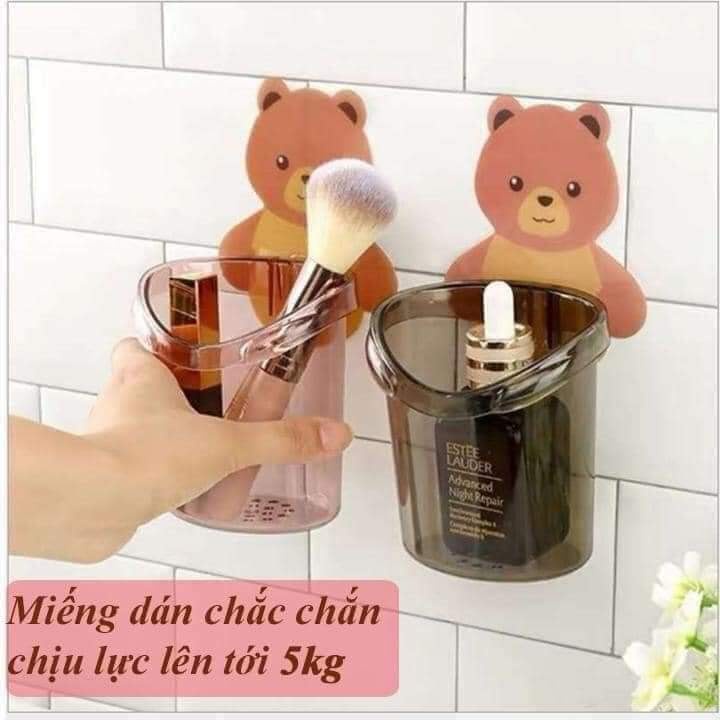 Cốc đựng bàn chải hình gấu dán tường tiện lợi xinh xắn