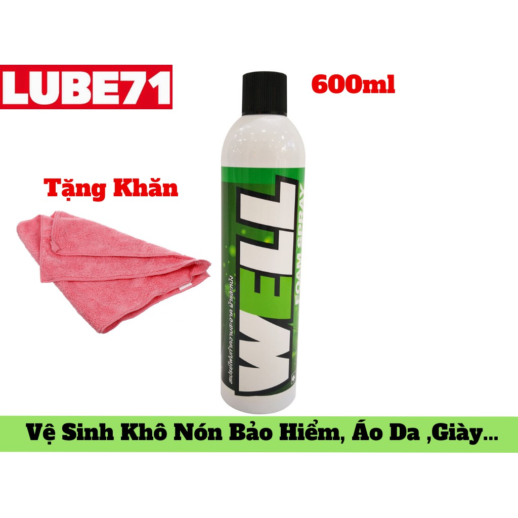 Dung Dịch Vệ Sinh Khô Nón Bảo Hiểm, Áo Da ,Giày...Lube71 WELL Foam Spray Tặng Khăn